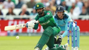 Mohammad Hafeez attempting a shot against England, World Cup 2019 | Image Source: ICC