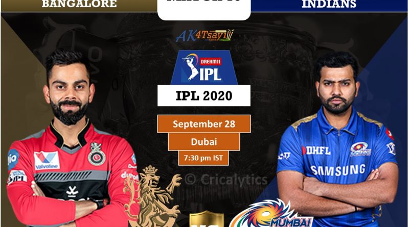 IPL 2020 Match 10 RCB vs MI predicted 11, preview, and key players