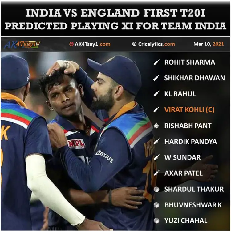 India vs England 2021 predicted playing 11 for 1st T20I March 10