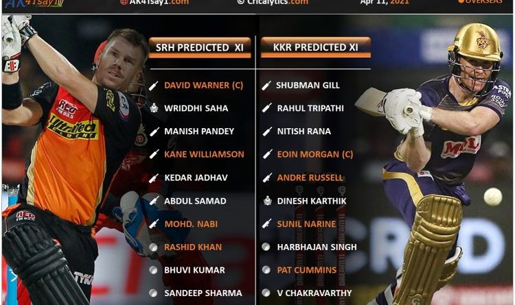 IPL 2021 SRH vs KKR match 3 predicted 11 and top fantasy picks