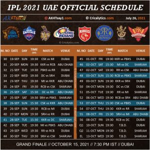 IPL 2021 UAE official new phase 2 schedule of the tournament pdf download