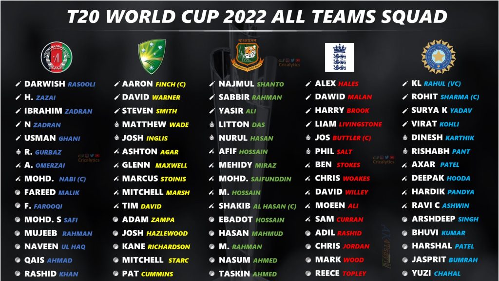 t20 world cup 2022 official squad players list for all teams