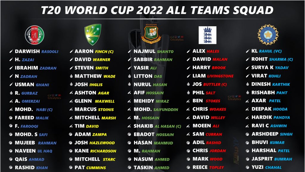 t20 world cup 2022 official squad players list for all teams