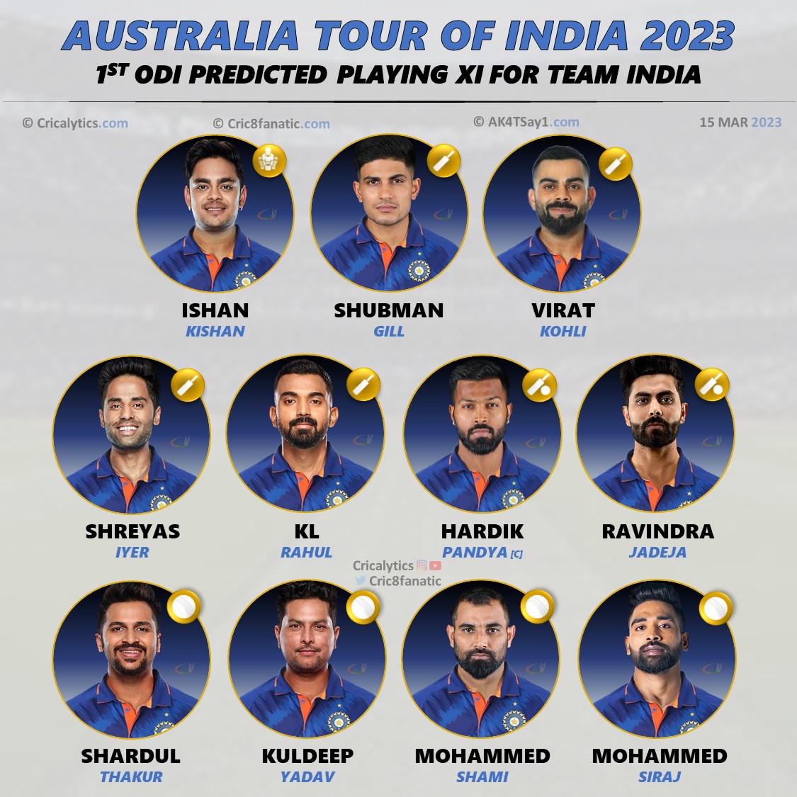 india vs australia 2023 best predicted playing 11 for 1st odi