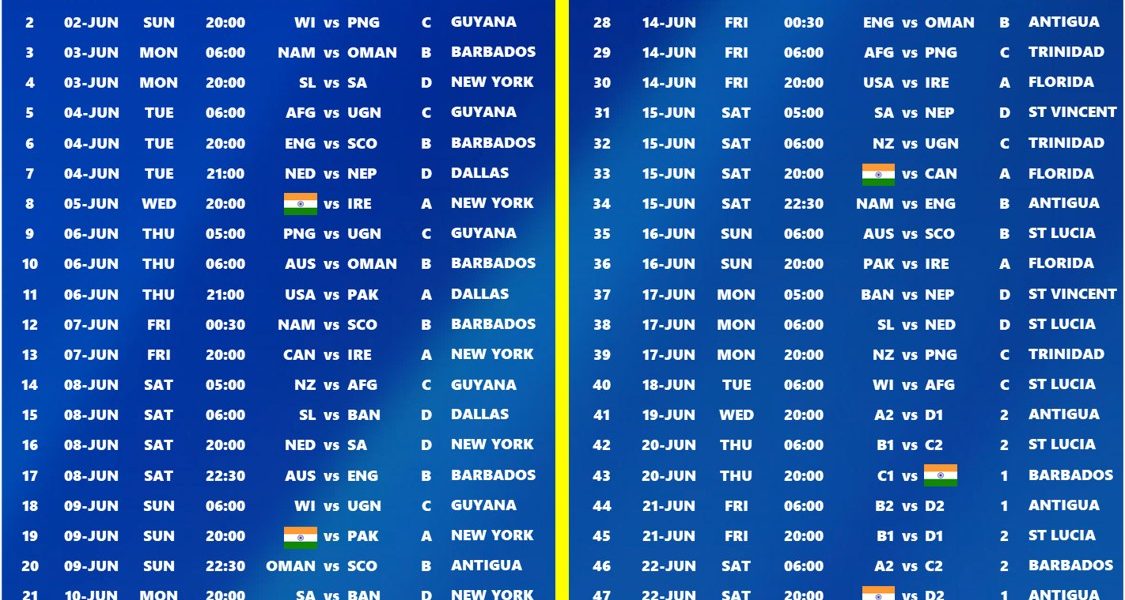 World T20 2024 Schedule Pdf Download Erna Odette