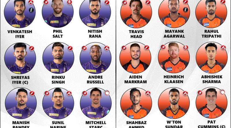 IPL 2024 KKR vs SRH Both Teams Confirmed Playing 11