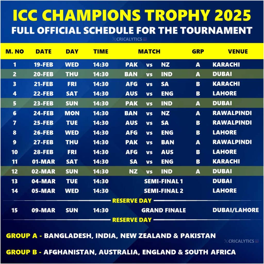 Champions Trophy CT 2025 Official Schedule Download Now AK4Tsay1 Champions Trophy CT 2025 Official Schedule Download Now AK4Tsay1