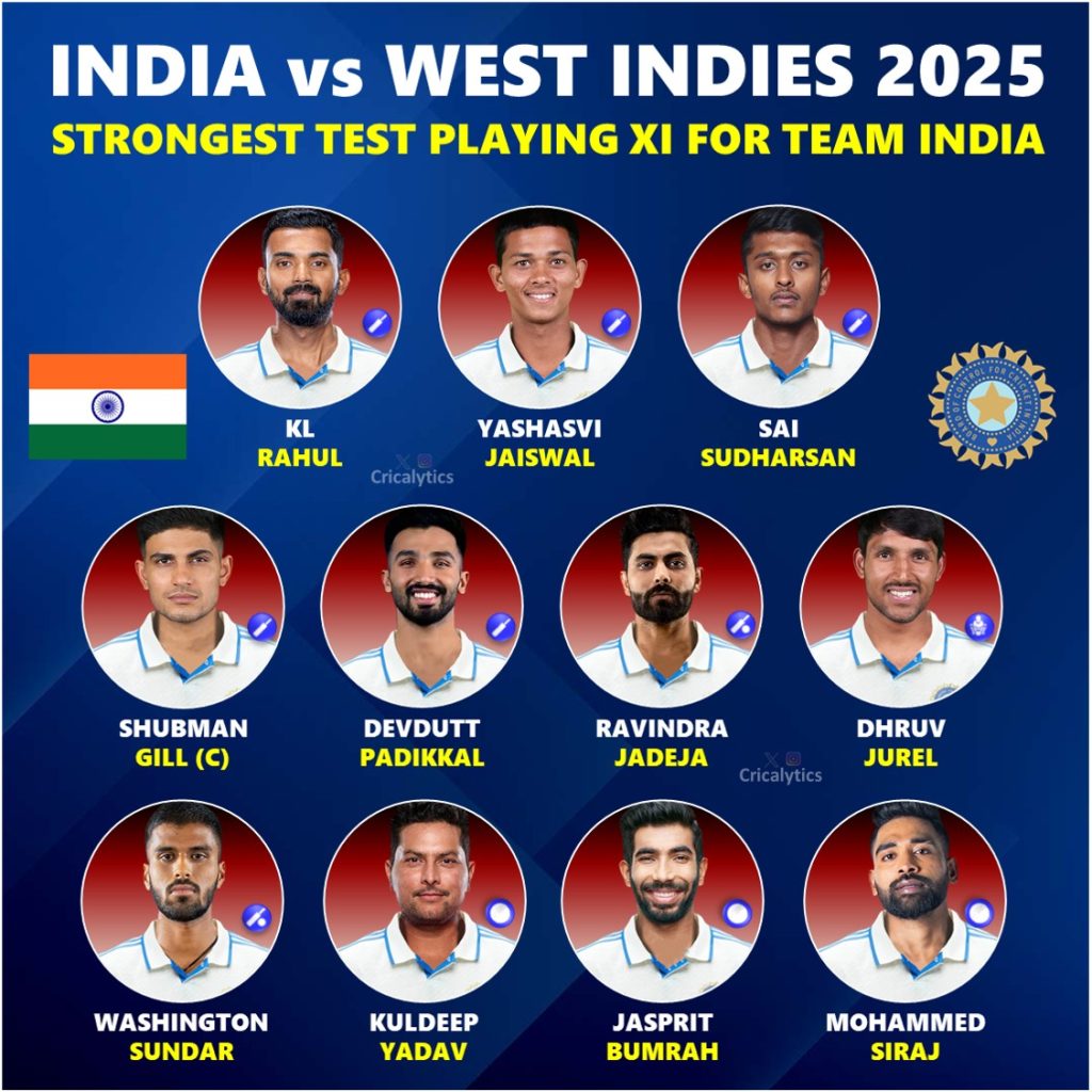 India vs West Indies 2025 1st Test Match Potential Best Playing 11