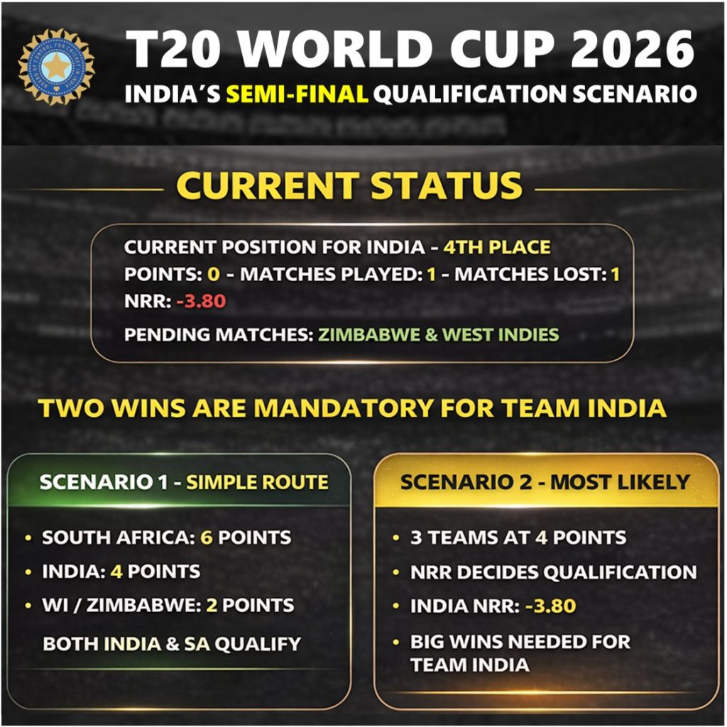 T20 World Cup 2026 Team India Semi-final Qualification Scenario