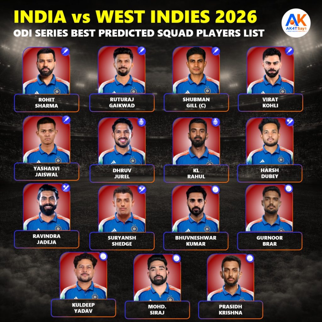 India vs West Indies 2026 ODI Squad Predicted Players List